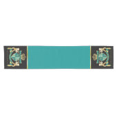 自分のコート·オブ·アームズのティール(緑がかった色)金ゴールドの紋章 ショートテーブルランナー (横)