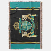 自分のコート·オブ·アームズのティール(緑がかった色)金ゴールドの紋章 スローブランケット (正面縦)