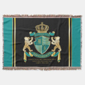 自分のコート·オブ·アームズのティール(緑がかった色)金ゴールドの紋章 スローブランケット (正面)