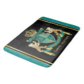 自分のコート·オブ·アームズのティール(緑がかった色)金ゴールドの紋章 バスマット (アングル)