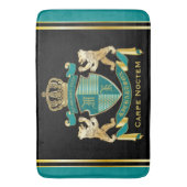 自分のコート·オブ·アームズのティール(緑がかった色)金ゴールドの紋章 バスマット (正面縦)