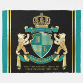 自分のコート·オブ·アームズのティール(緑がかった色)金ゴールドの紋章 フリースブランケット (正面(横))