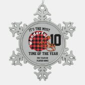 自分のサッカーパーソナライズされた名番号の作成 スノーフレークピューターオーナメント (正面)