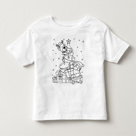 自分のサンタとトナカイに色をつける トドラーTシャツ (正面)