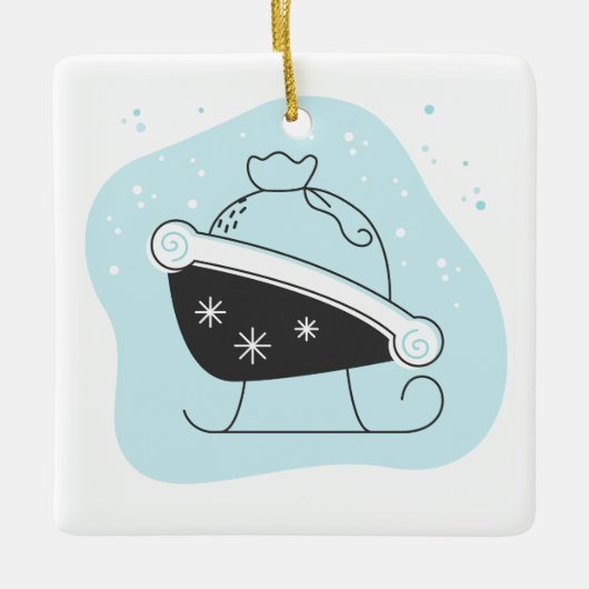自分のサンタのそりを作成バッグクリスマス セラミックオーナメント (正面)