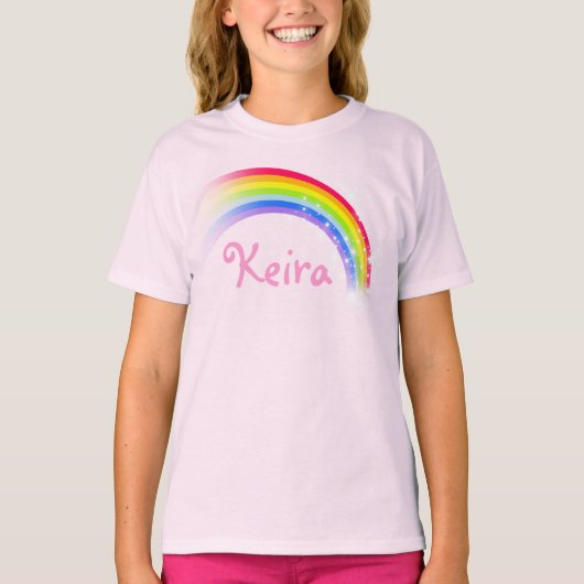 自分のショートネームrainbow pink top tシャツ (正面)