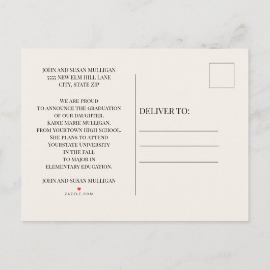 自分のスクリプトエレガントの卒業写真の作成 案内ポストカード (裏面)