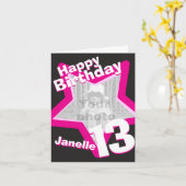 自分のスターフォトピンク13th誕生日カードを追加 カード (黄色い花)