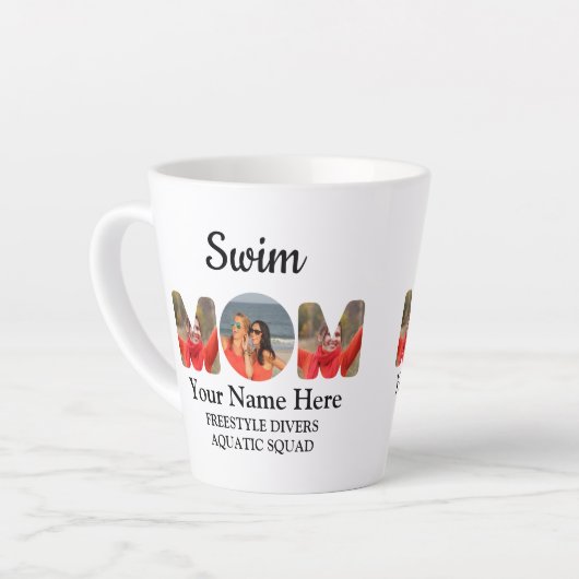 自分のスポーツママ写真コラージュのママを作成する カフェラテマグ (左アングル)