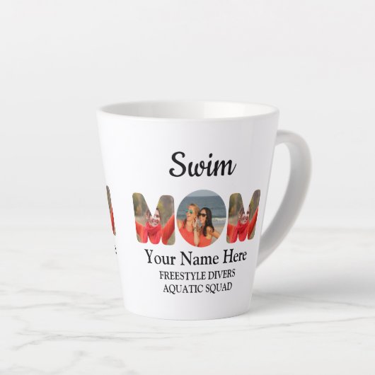 自分のスポーツママ写真コラージュのママを作成する カフェラテマグ (右アングル)