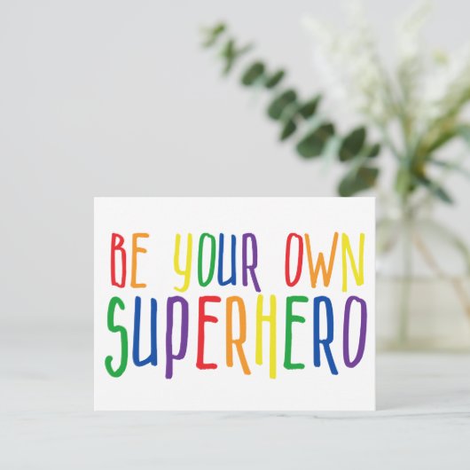 自分のスーパーヒーローになれ、感動的引用文 ポストカード (スタンド正面)
