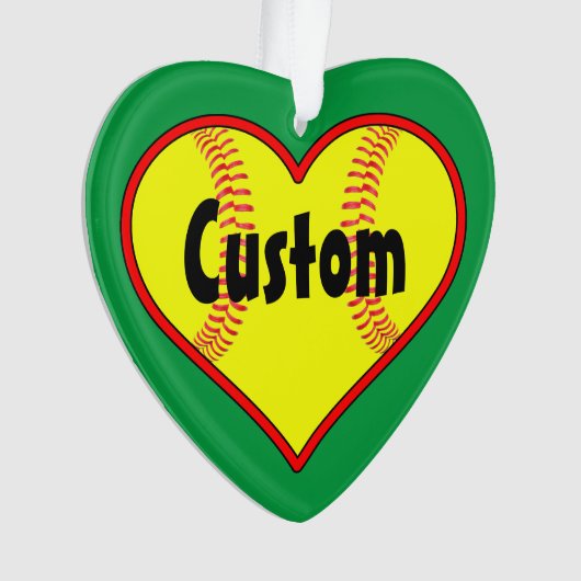 自分のソフトボールのクリスマスオーナメントハートを作る オーナメント (正面)