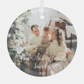 自分のタイポグラフィを作成する家族の写真クリスマス ガラスオーナメント (正面)