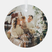 自分のタイポグラフィを作成する家族の写真クリスマス ガラスオーナメント (裏面)