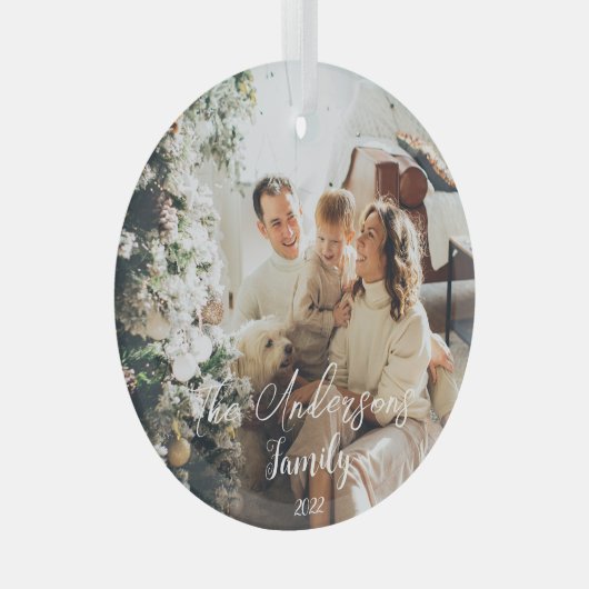自分のタイポグラフィを作成する家族の写真クリスマス ガラスオーナメント (正面右)