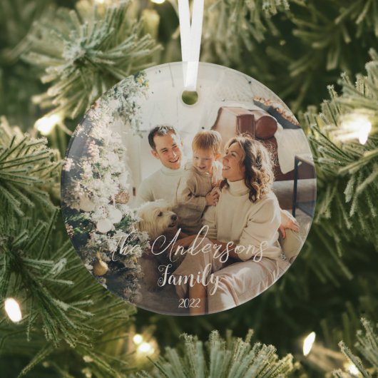 自分のタイポグラフィを作成する家族の写真クリスマス ガラスオーナメント (インサイチュ)