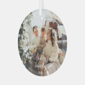 自分のタイポグラフィを作成する家族の写真クリスマス ガラスオーナメント (正面左)