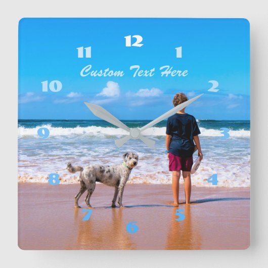 自分のデザインフォト文字フォント名愛するペット スクエア壁時計 (正面)