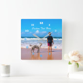 自分のデザインフォト文字フォント名愛するペット スクエア壁時計 (ホーム)