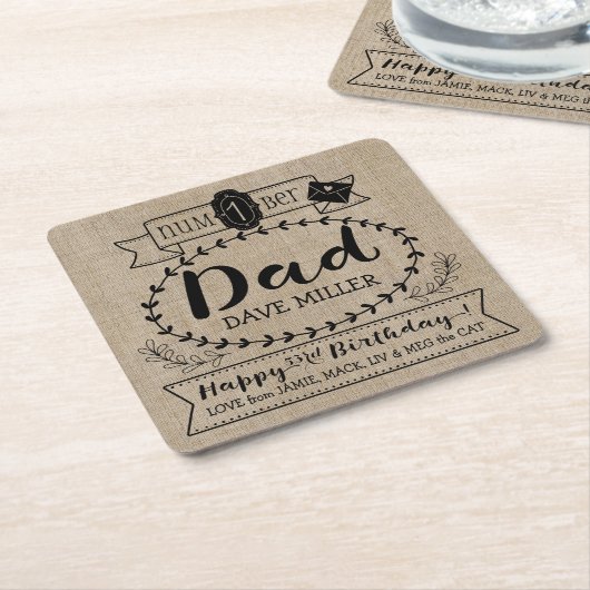 自分のナンバーワンを作るパパ誕生日かわいいモノグラム スクエアペーパーコースター (アングル)