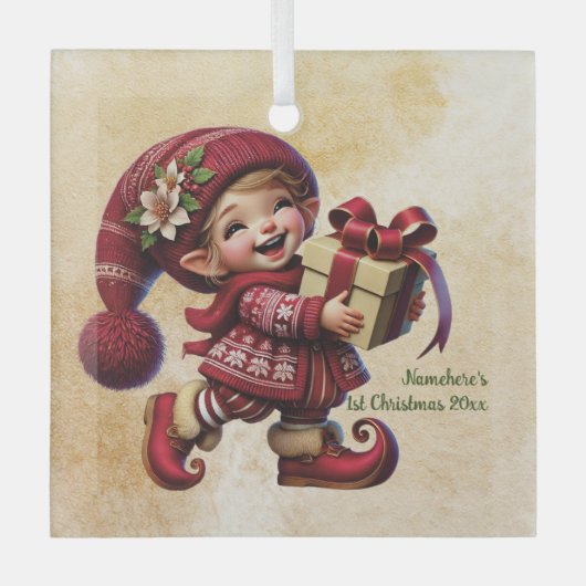 自分のハッピーヴィンテージのクリスマス格言を作成 ガラスオーナメント (正面)