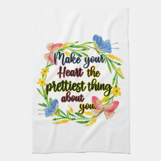 自分のハートかわいらしを大事にする キッチンタオル (縦)