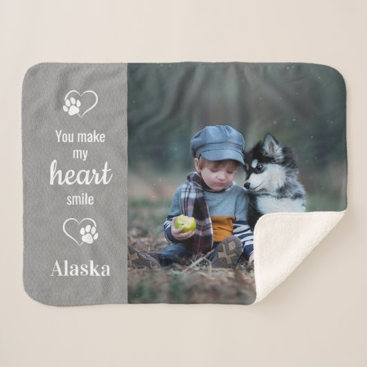 . .自分のハートスマイルを作るペットのフォトドッグ好き シェルパブランケット (正面(横))