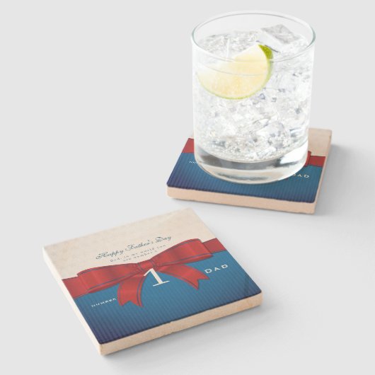 自分のパパで自分の世界のナンバーワンをパーソナライズ ストーンコースター (横)