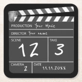 自分のパーソナライズされた映画カスタムクラッパーボード スクエアペーパーコースター (正面)