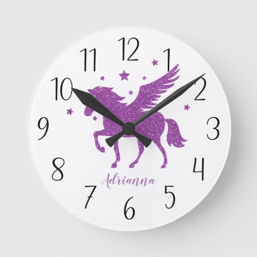 自分のパープルユニコーンのラウンドクロックをパーソナライズ ラウンド壁時計 (正面)