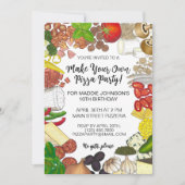 自分のピザのパーティーピザをトッピング食品を作る 招待状 (正面)