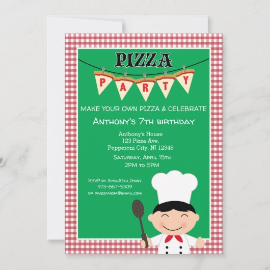 自分のピザボーイ誕生日パーティーを作る 招待状 (正面)