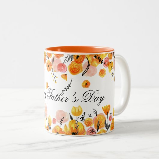 自分のピンクと黄色のフローラの父の日を作成 ツートーンマグカップ (正面右)