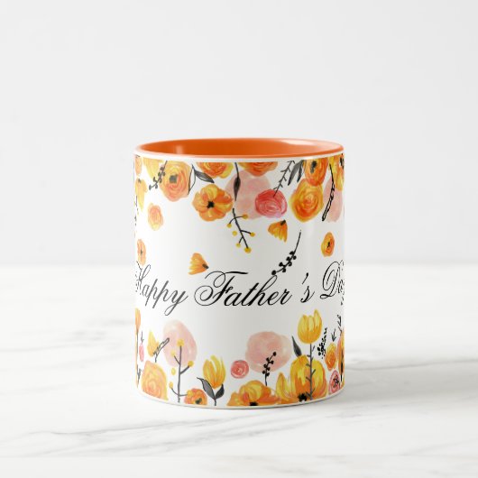自分のピンクと黄色のフローラの父の日を作成 ツートーンマグカップ (中央)