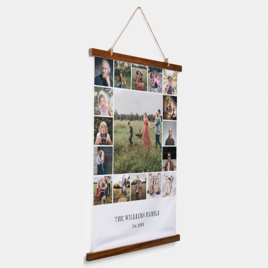 自分のファミリーカスタムを追加する17フォトコラージュ 吊り下げ型タペストリー (傾斜あり)