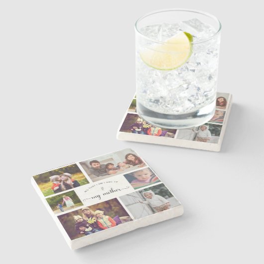 自分のフォトコラージュの母の最高の母の引用文を追加 ストーンコースター (横)