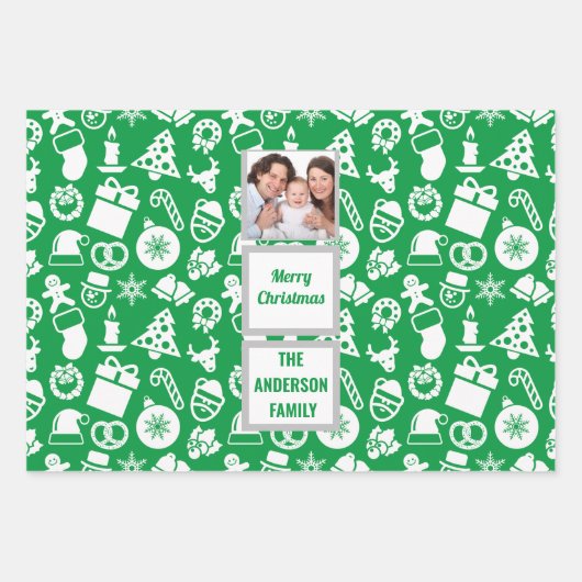 自分のフォトファミリーのクリスマスパターンを作成 ラッピングペーパーシート (正面2)