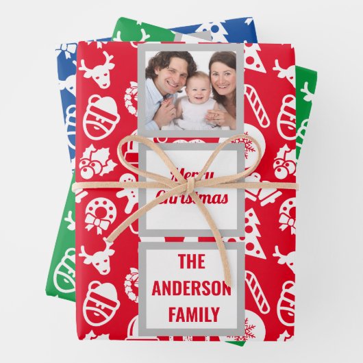 自分のフォトファミリーのクリスマスパターンを作成 ラッピングペーパーシート (インサイチュ)