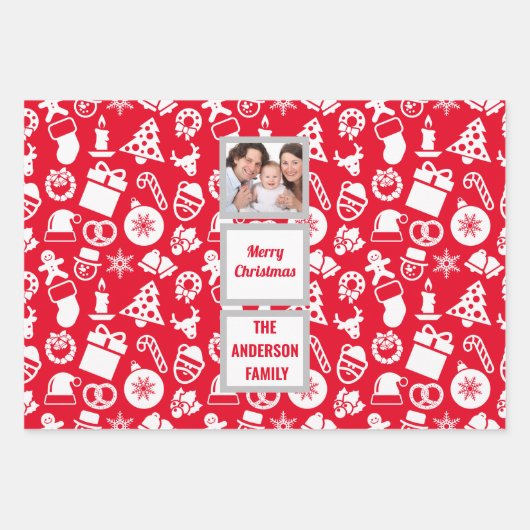 自分のフォトファミリーのクリスマスパターンを作成 ラッピングペーパーシート (正面)