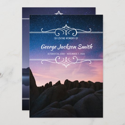自分のフォトメモリアルサービスの夜空を追加 招待状 (正面/裏面)