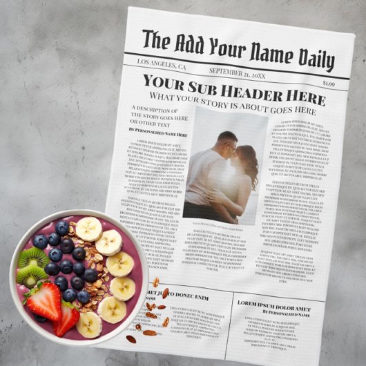 自分のフロントページニュース記事の写真パーソナライズされた キッチンタオル