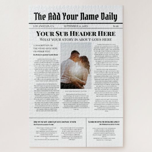 自分のフロントページニュース記事の写真パーソナライズされた ジグソーパズル (縦)