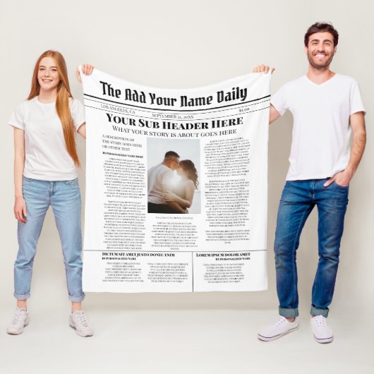 自分のフロントページニュース記事の写真パーソナライズされた フリースブランケット (インサイチュ)