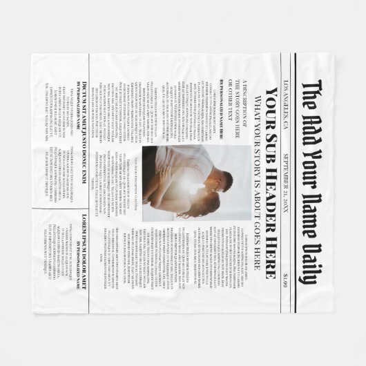 自分のフロントページニュース記事の写真パーソナライズされた フリースブランケット (正面(横))