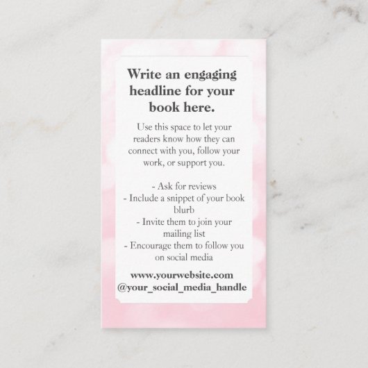 自分のブックカバーの追加プロモーションピンク作家 名刺 (裏面)