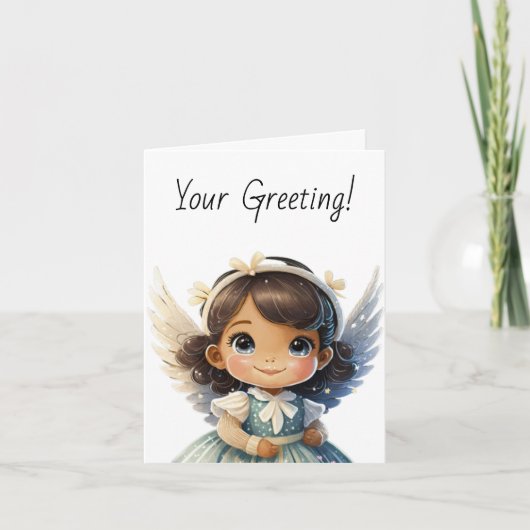 自分のブルネットガールクリスマスエンジェルを作成 シーズンカード (正面)