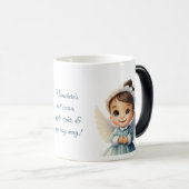 自分のブルネット雪エンジェルブルークリスマスを作成 モーフィングマグカップ (正面右)