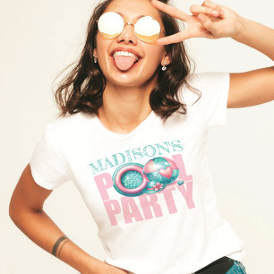 自分のプールパーティーをピンクにパーソナライズされたする Tシャツ