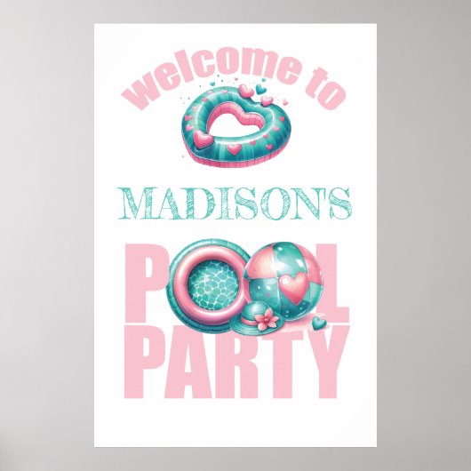 自分のプールパーティーピンクのウェルカムサインを持って来る ポスター (正面)
