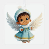 自分のベビーの最初のクリスマスブラックエンジェルを作成 メタルオーナメント (正面)